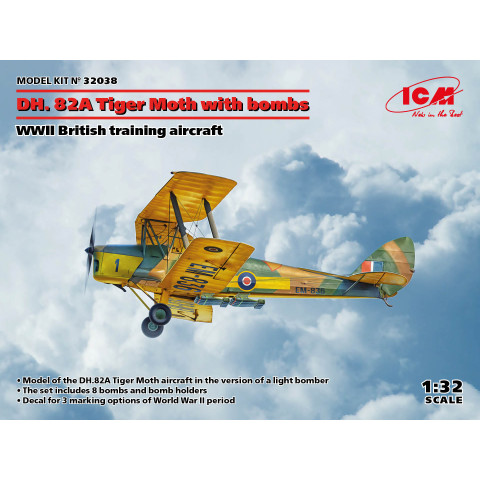 DH. 82A Tiger Moth with bombs WWII British training aircraft -32038