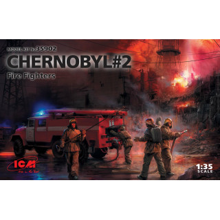 Chernobyl #2. Fire Fighters AC-40-137A firetruck & 4 figures & diorama base with background -35902