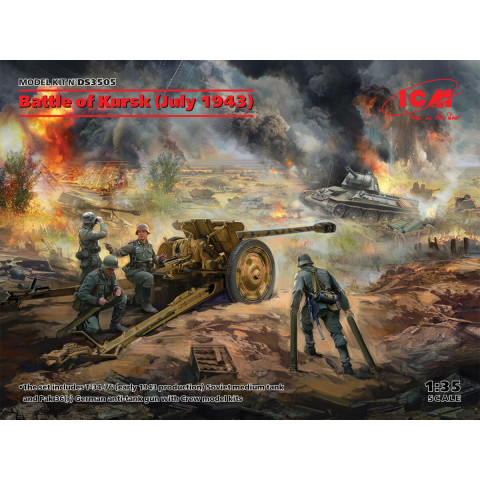 Battle of Kursk July 1943 T-34-76 early 1943, Pak 36r  with Crew 4 figures -DS3505