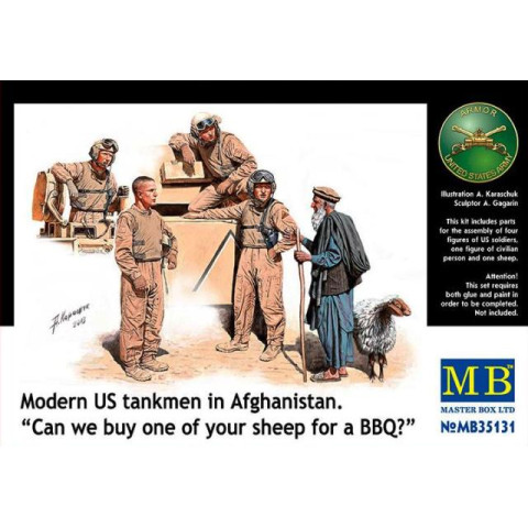Modern US tankmen in Afghanistan.  "Can we buy one of your sheep for a BBQ?" -MB35131