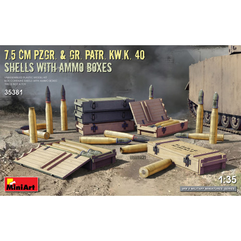 7.5cm Pzgr. & Gr. Patr. Kw.K. 40 Shells with ammo boxes -35381