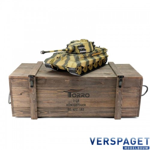 RC Pro-Edition 1/16 RC Kingtiger Camo IR Tank metal edition geleverd in luxe houten krat & Rook uit de loop Versie -11510-CA
