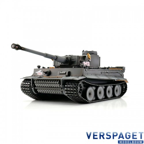 RC Pro-Edition Tiger 1 Early Version grau Tank metal edition IR geleverd in luxe houten krat & Rook uit de loop Versie -11501-GY
