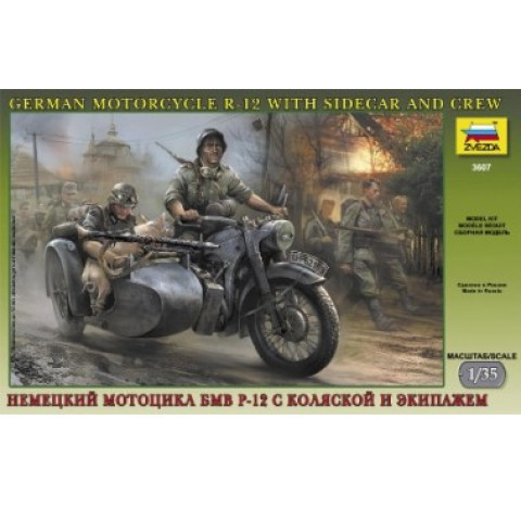 German Motorcycle R12 with Sidecar and Crew -3607